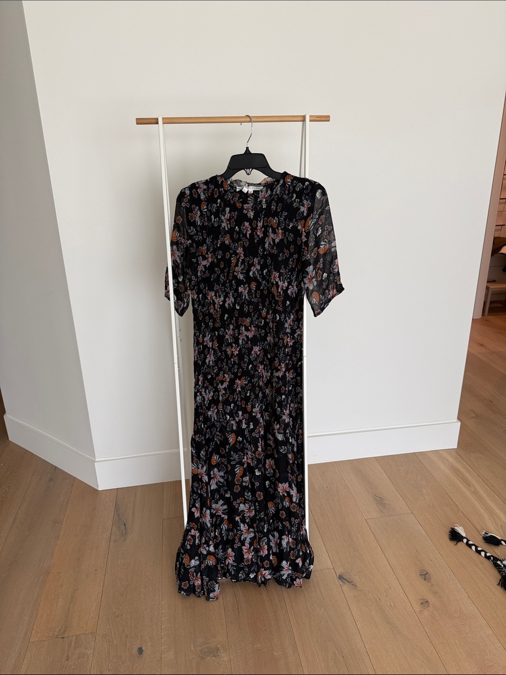 Veronica Beard Black Floral Maxi Dress with Pink & Rust Accents